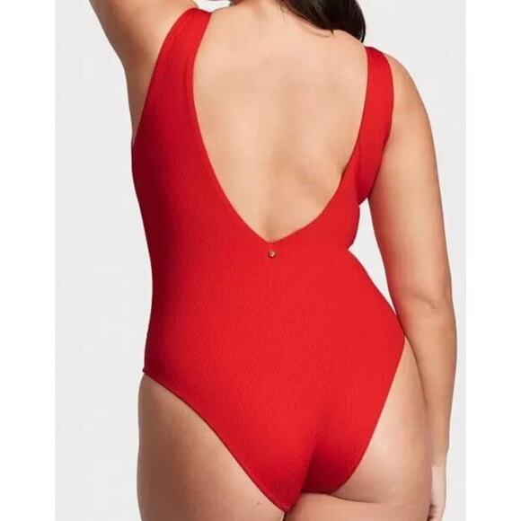 VICTORIA’S SECRET Twist Plunge One-Piece Solid Red Swimsuit Beach Summer Size M - Picture 3 of 7
